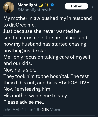 Karma Strikes Hard? Nigerian Man Contracts HIV After Mother Forced Him to Divorce His Wife — Now Family Begs Her to Stay Karma Strikes Hard? Nigerian Man Contracts HIV After Mother Forced Him to Divorce His Wife — Now Family Begs Her to Stay