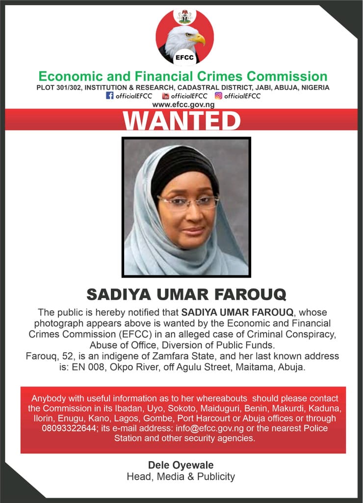 EFCC Declares Sadiya Umar Farouq Wanted (Photo) 2 NaijaChoice 19935790 wanted177831945069ff005a69a5f jpegc135b449df75df7837f89bb0be848181 NaijaChoice