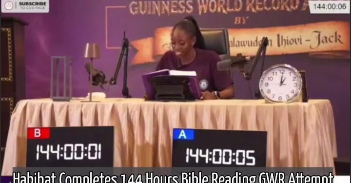 Ex-Muslim Habibat Salawudeen Completes 144-Hour Bible Reading GWR Attempt 1 NaijaChoice Ex-Muslim Habibat Salawudeen Completes 144-Hour Bible Reading GWR Attempt